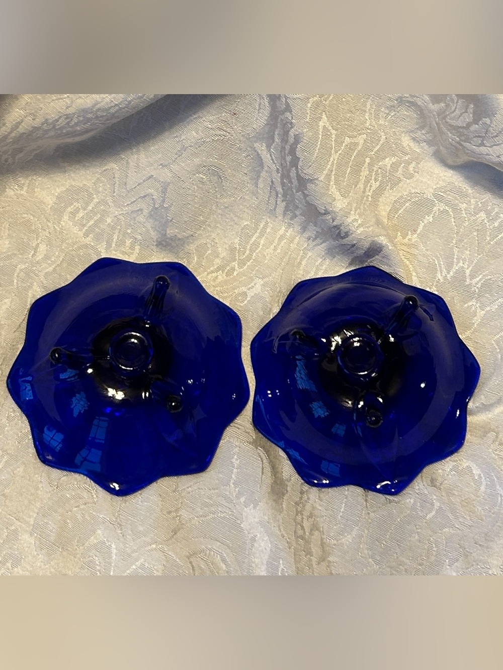 Vintage Fenton 3 prong foot. Cobalt Blue Glass Candle Holders - - Picture 4 of 4